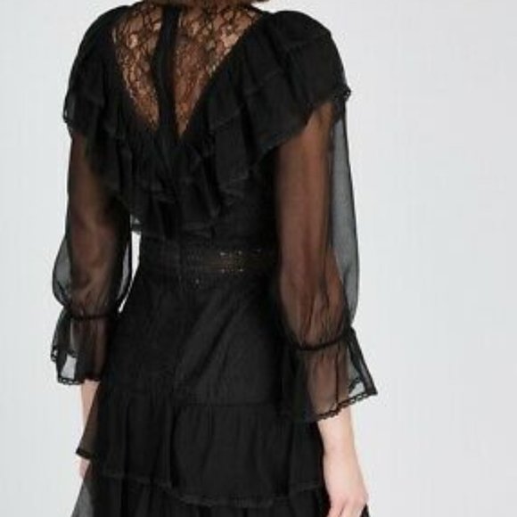 ALICE + OLIVIA Clea Ruffle Sheer Lace Tiered Dress - Picture 6 of 12